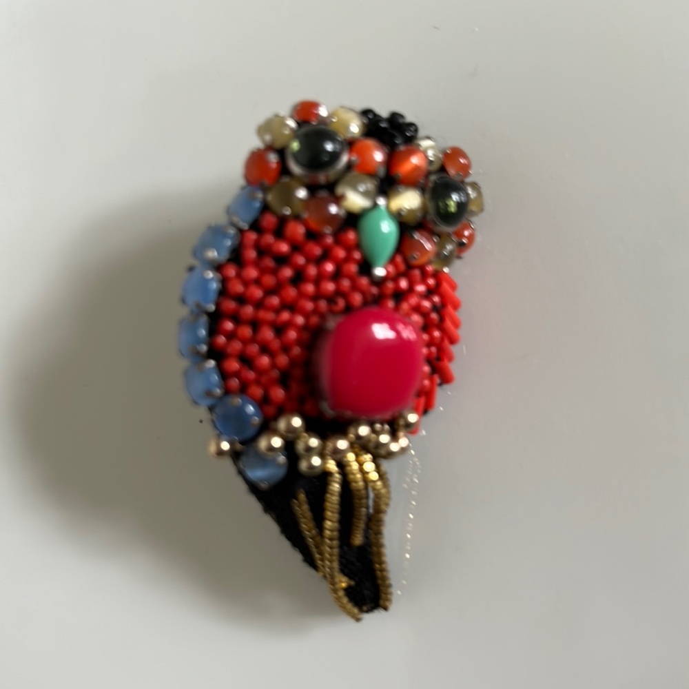 Red/Black/Blue Beaded Owl Pin